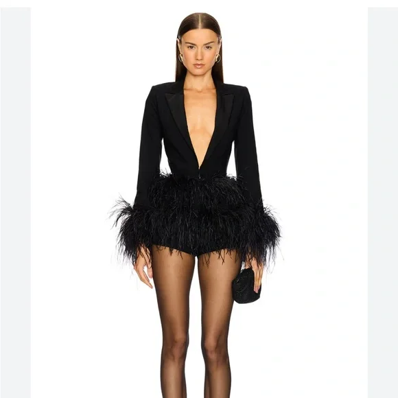 Black raisa Feathered Mini romper - Picture 1 of 5
